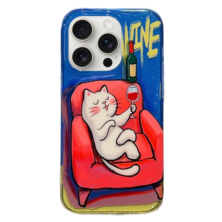 Illustration Graffiti Cat Pattern Double Layer LMD Phone Case, For iPhone 15 Pro Max, For iPhone 15 Pro, For iPhone 15, For iPhone 14, For iPhone 14 Pro, For iPhone 14 Pro Max, For iPhone 13