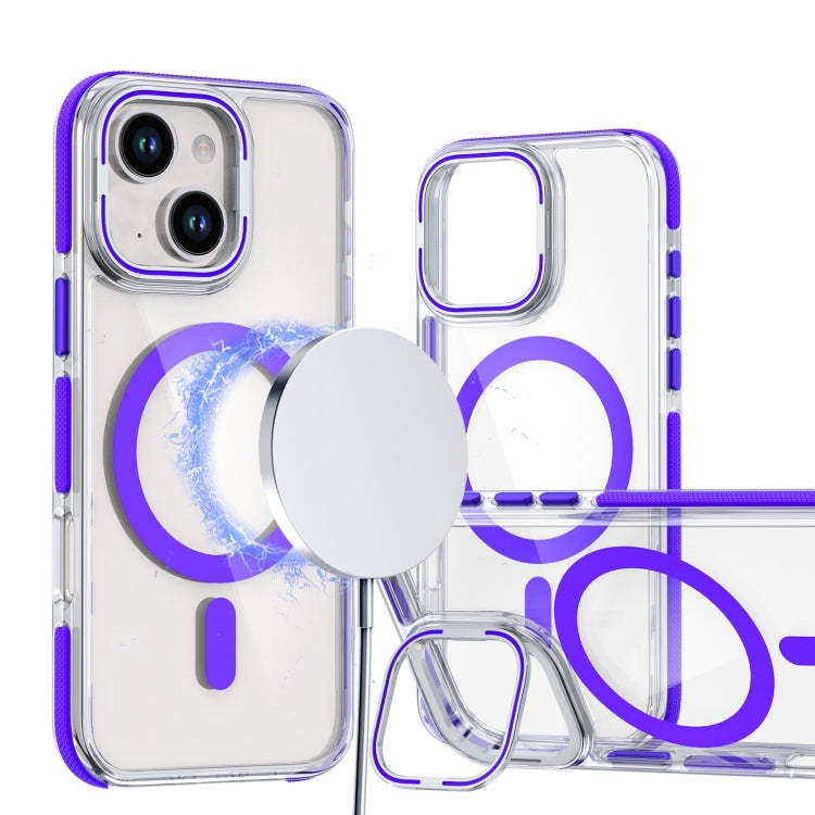 Dual-Color Clear Acrylic Hybrid TPU Lens Flip Holder MagSafe Phone Case, For iPhone 13 / 14, For iPhone 14 Pro, For iPhone 14 Pro Max