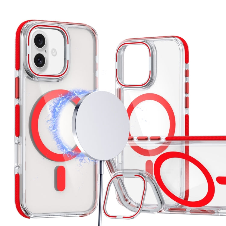 Dual-Color Clear Acrylic Hybrid TPU Lens Flip Holder MagSafe Phone Case, For iPhone 16, For iPhone 15 Pro Max, For iPhone 15 Pro