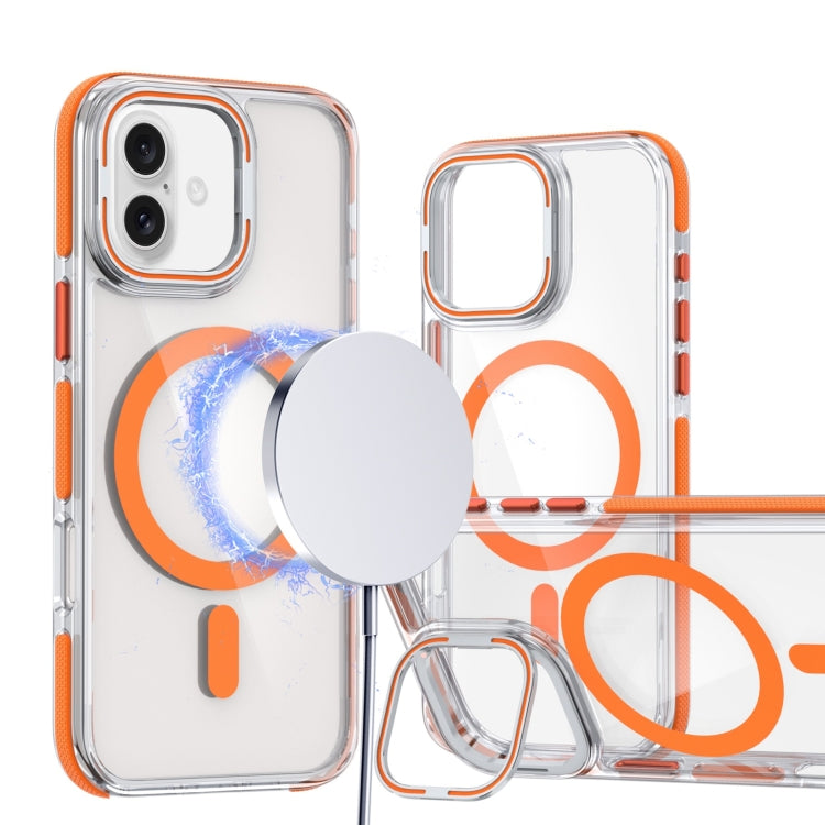 Dual-Color Clear Acrylic Hybrid TPU Lens Flip Holder MagSafe Phone Case, For iPhone 16 Pro Max, For iPhone 16 Pro, For iPhone 16 Plus