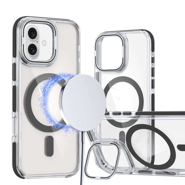 Dual-Color Clear Acrylic Hybrid TPU Lens Flip Holder MagSafe Phone Case, For iPhone 16 Pro Max, For iPhone 16 Pro, For iPhone 16 Plus
