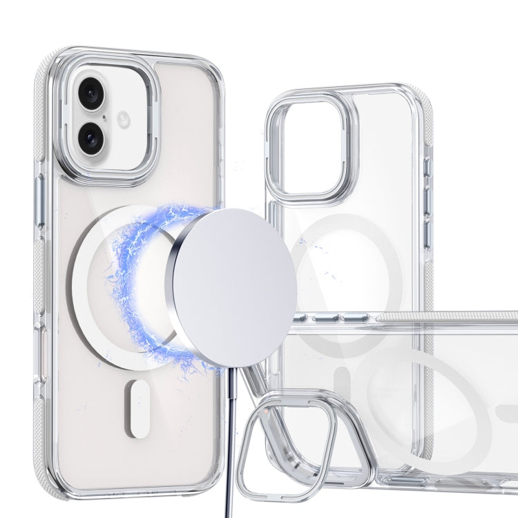 Dual-Color Clear Acrylic Hybrid TPU Lens Flip Holder MagSafe Phone Case, For iPhone 16 Pro Max, For iPhone 16 Pro, For iPhone 16 Plus
