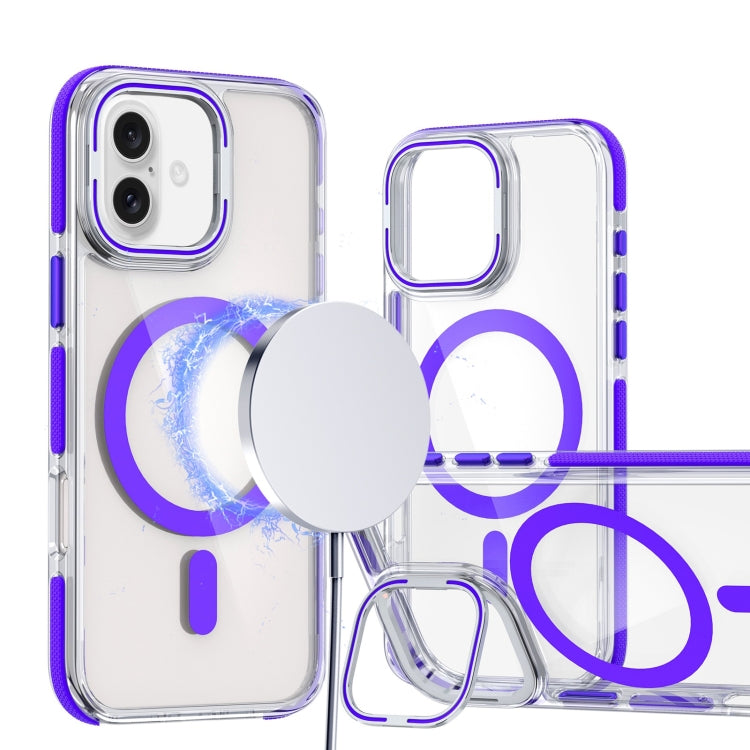 Dual-Color Clear Acrylic Hybrid TPU Lens Flip Holder MagSafe Phone Case, For iPhone 16 Pro Max, For iPhone 16 Pro, For iPhone 16 Plus
