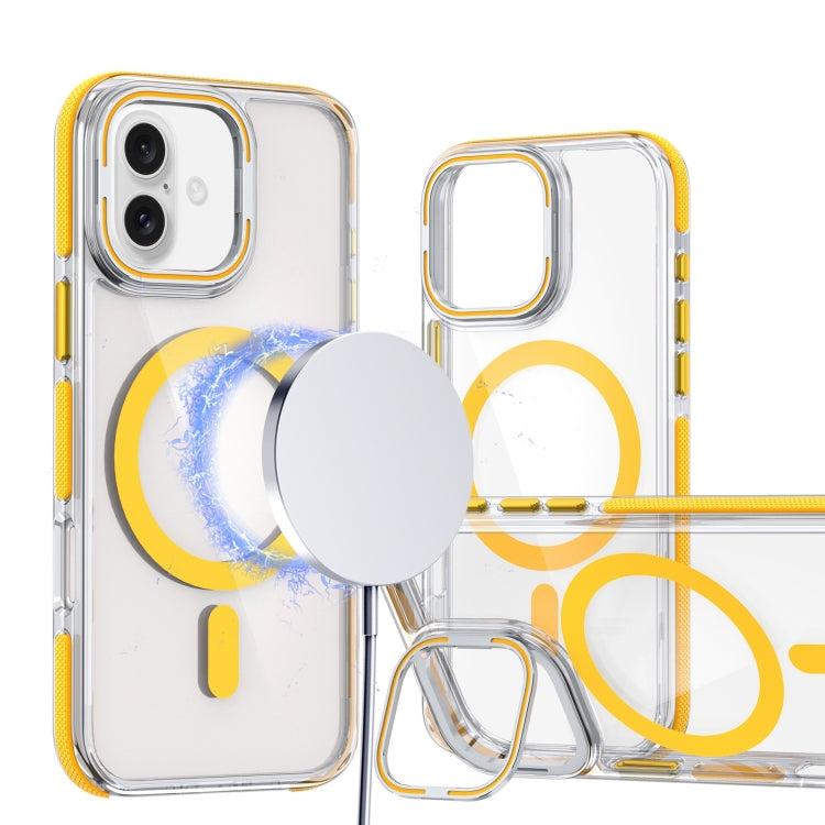 Dual-Color Clear Acrylic Hybrid TPU Lens Flip Holder MagSafe Phone Case, For iPhone 16 Pro Max, For iPhone 16 Pro, For iPhone 16 Plus