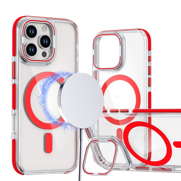 Dual-Color Clear Acrylic Hybrid TPU Lens Flip Holder MagSafe Phone Case, For iPhone 16 Pro Max, For iPhone 16 Pro, For iPhone 16 Plus