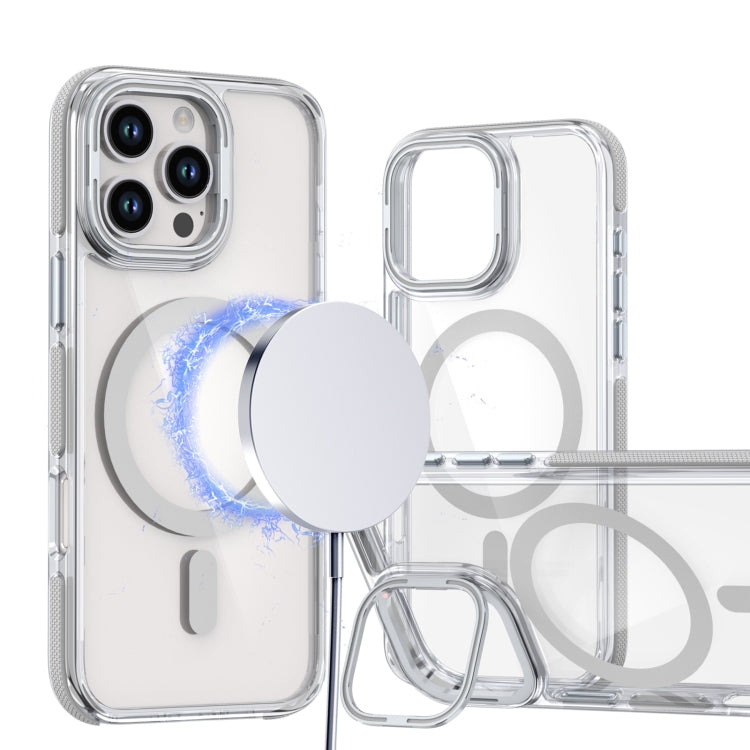 Dual-Color Clear Acrylic Hybrid TPU Lens Flip Holder MagSafe Phone Case, For iPhone 16 Pro Max, For iPhone 16 Pro, For iPhone 16 Plus