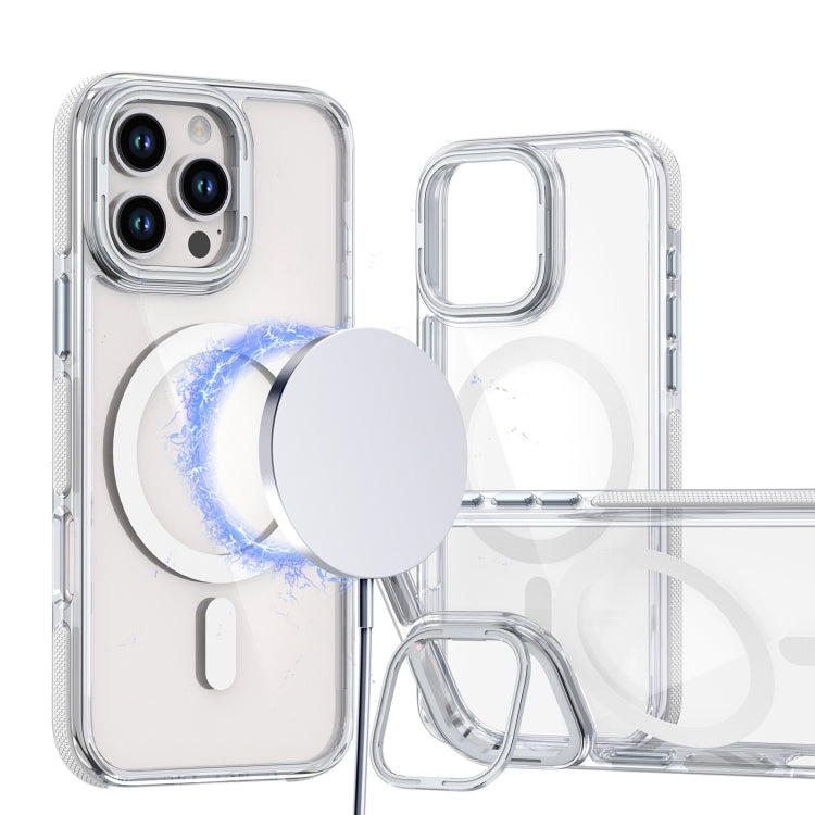 Dual-Color Clear Acrylic Hybrid TPU Lens Flip Holder MagSafe Phone Case, For iPhone 16 Pro Max, For iPhone 16 Pro, For iPhone 16 Plus