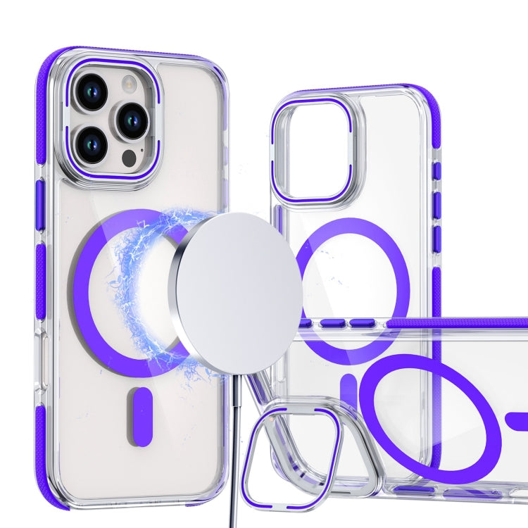 Dual-Color Clear Acrylic Hybrid TPU Lens Flip Holder MagSafe Phone Case, For iPhone 16 Pro Max, For iPhone 16 Pro, For iPhone 16 Plus