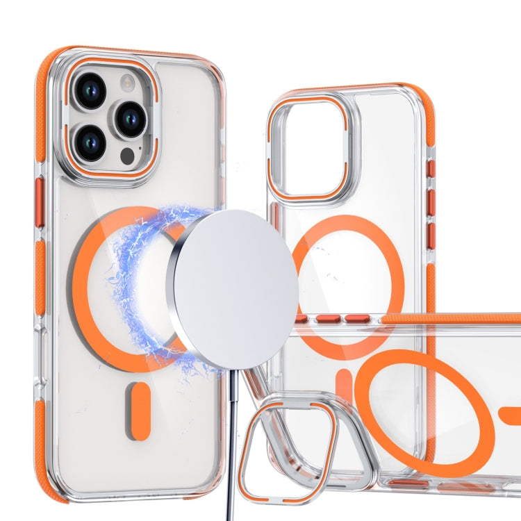 Dual-Color Clear Acrylic Hybrid TPU Lens Flip Holder MagSafe Phone Case, For iPhone 16 Pro Max, For iPhone 16 Pro, For iPhone 16 Plus