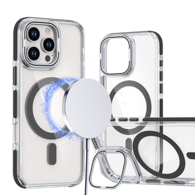 Dual-Color Clear Acrylic Hybrid TPU Lens Flip Holder MagSafe Phone Case, For iPhone 16 Pro Max, For iPhone 16 Pro, For iPhone 16 Plus