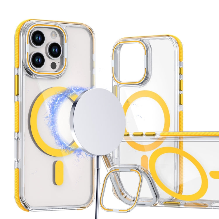 Dual-Color Clear Acrylic Hybrid TPU Lens Flip Holder MagSafe Phone Case, For iPhone 16 Pro Max, For iPhone 16 Pro, For iPhone 16 Plus