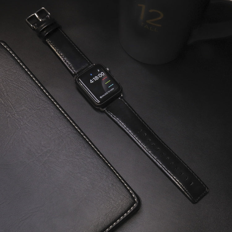 Square Tail Retro Crazy Horse Texture Genuine Leather Replacement Strap Watchband, For Apple Watch 5 & 4 44mm / 3 & 2 & 1 42mm, For Apple Watch Series 8&7 41mm / SE 2&6&SE&5&4 40mm / 3&2&1 38mm�����������������������������������������������������������...