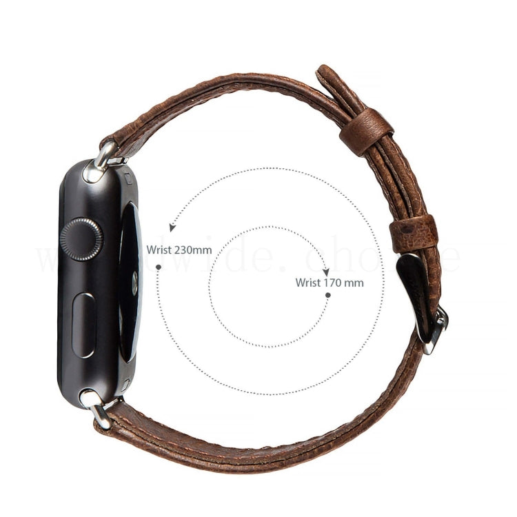 Square Tail Retro Crazy Horse Texture Genuine Leather Replacement Strap Watchband, For Apple Watch 5 & 4 44mm / 3 & 2 & 1 42mm, For Apple Watch Series 8&7 41mm / SE 2&6&SE&5&4 40mm / 3&2&1 38mm�����������������������������������������������������������...