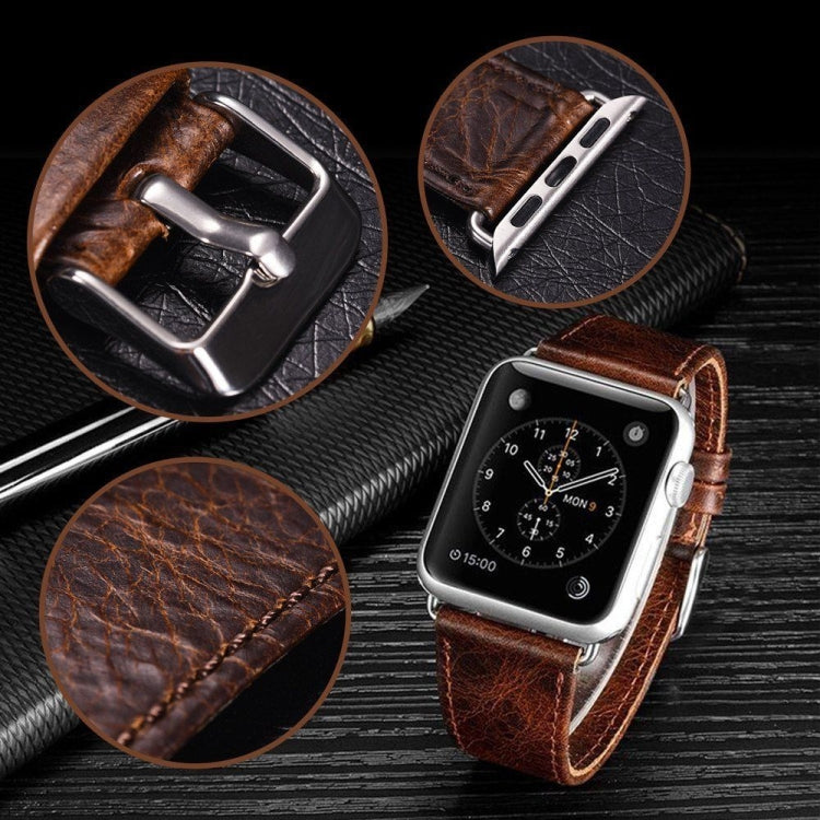 Square Tail Retro Crazy Horse Texture Genuine Leather Replacement Strap Watchband, For Apple Watch 5 & 4 44mm / 3 & 2 & 1 42mm, For Apple Watch Series 8&7 41mm / SE 2&6&SE&5&4 40mm / 3&2&1 38mm�����������������������������������������������������������...