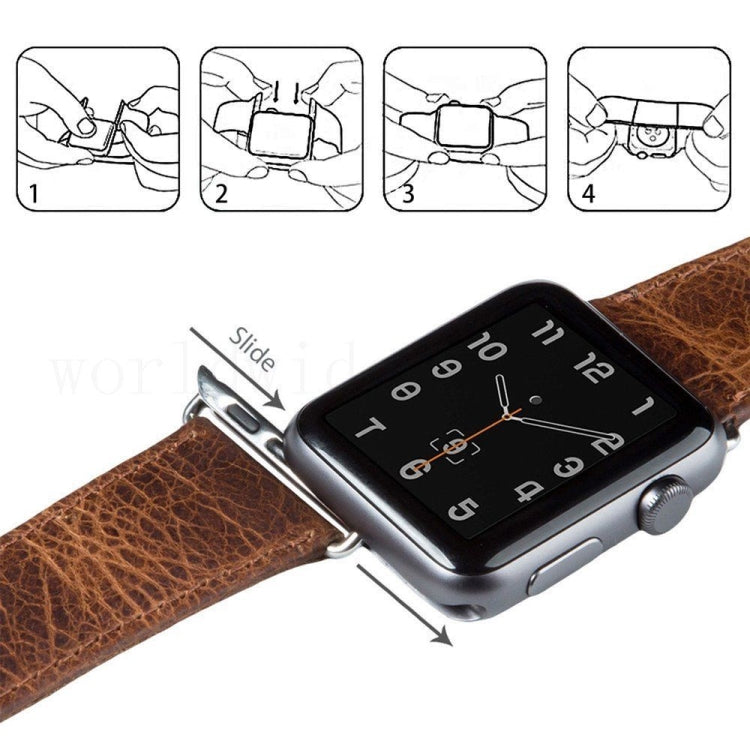 Square Tail Retro Crazy Horse Texture Genuine Leather Replacement Strap Watchband, For Apple Watch 5 & 4 44mm / 3 & 2 & 1 42mm, For Apple Watch Series 8&7 41mm / SE 2&6&SE&5&4 40mm / 3&2&1 38mm�����������������������������������������������������������...