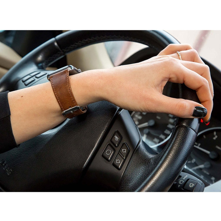 Square Tail Retro Crazy Horse Texture Genuine Leather Replacement Strap Watchband, For Apple Watch 5 & 4 44mm / 3 & 2 & 1 42mm, For Apple Watch Series 8&7 41mm / SE 2&6&SE&5&4 40mm / 3&2&1 38mm�����������������������������������������������������������...