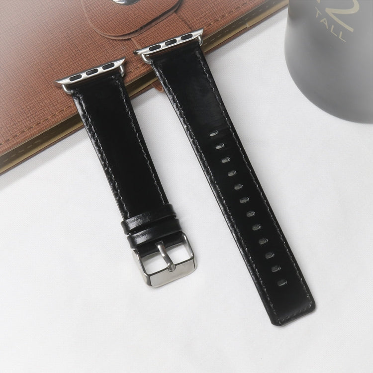 Square Tail Retro Crazy Horse Texture Genuine Leather Replacement Strap Watchband, For Apple Watch 5 & 4 44mm / 3 & 2 & 1 42mm, For Apple Watch Series 8&7 41mm / SE 2&6&SE&5&4 40mm / 3&2&1 38mm�����������������������������������������������������������...