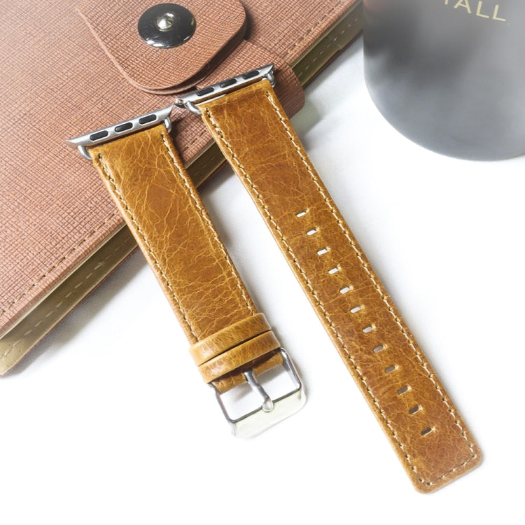 Square Tail Retro Crazy Horse Texture Genuine Leather Replacement Strap Watchband, For Apple Watch 5 & 4 44mm / 3 & 2 & 1 42mm, For Apple Watch Series 8&7 41mm / SE 2&6&SE&5&4 40mm / 3&2&1 38mm�����������������������������������������������������������...