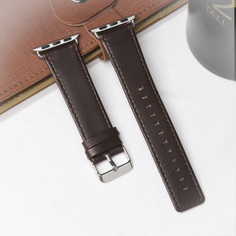 Square Tail Retro Crazy Horse Texture Genuine Leather Replacement Strap Watchband, For Apple Watch 5 & 4 44mm / 3 & 2 & 1 42mm, For Apple Watch Series 8&7 41mm / SE 2&6&SE&5&4 40mm / 3&2&1 38mm�����������������������������������������������������������...