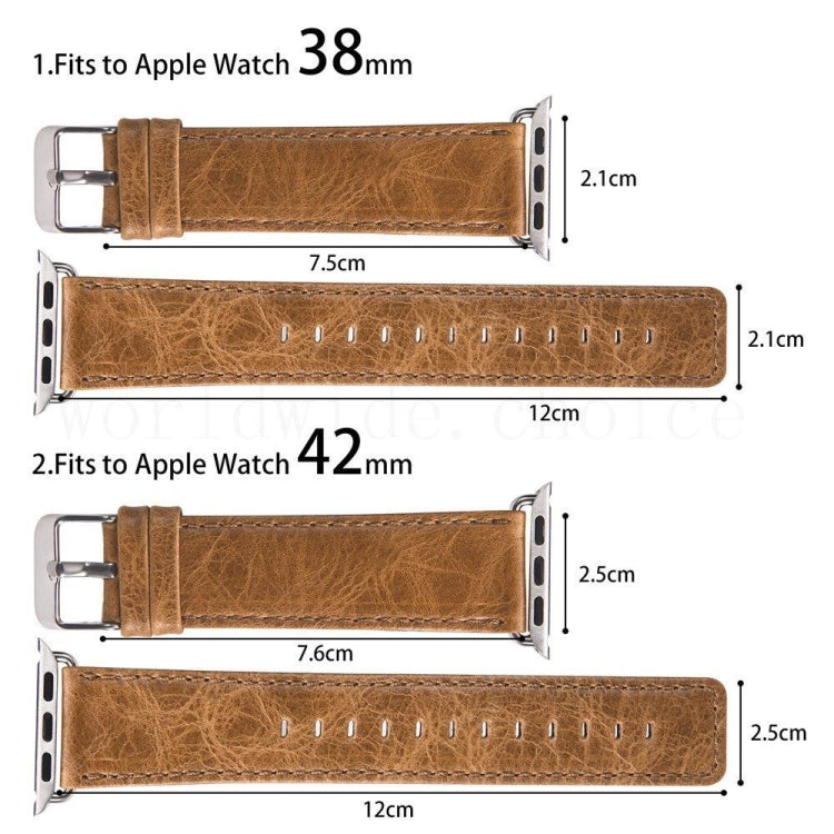 Round Tail Retro Crazy Horse Texture Genuine Leather Replacement Strap Watchband, For Apple Watch 5 & 4 44mm / 3 & 2 & 1 42mm, For Apple Watch Series 7 41mm / 6 & SE & 5 & 4 40mm / 3 & 2 & 1 38mm