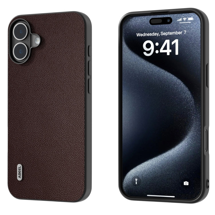 ABEEL Black Frame Genuine Leather Elegant Phone Case, For iPhone 16 Pro Max, For iPhone 16 Pro, For iPhone 16 Plus, For iPhone 16