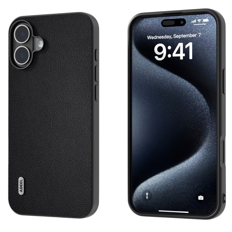 ABEEL Black Frame Genuine Leather Elegant Phone Case, For iPhone 16 Pro Max, For iPhone 16 Pro, For iPhone 16 Plus, For iPhone 16