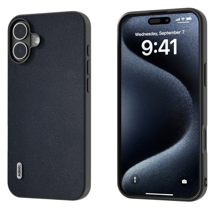 ABEEL Black Frame Genuine Leather Elegant Phone Case, For iPhone 16 Pro Max, For iPhone 16 Pro, For iPhone 16 Plus, For iPhone 16