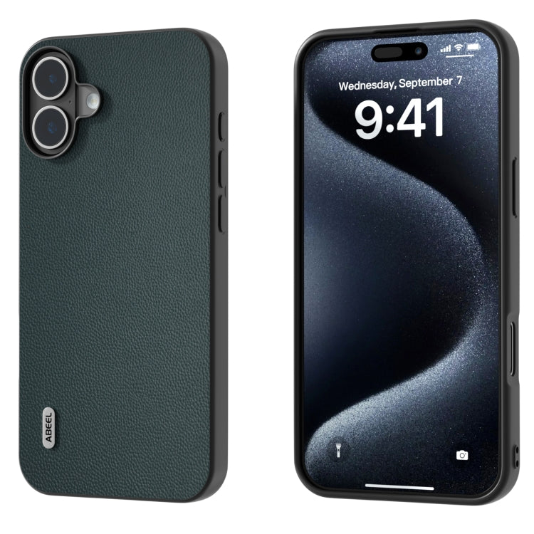ABEEL Black Frame Genuine Leather Elegant Phone Case, For iPhone 16 Pro Max, For iPhone 16 Pro, For iPhone 16 Plus, For iPhone 16