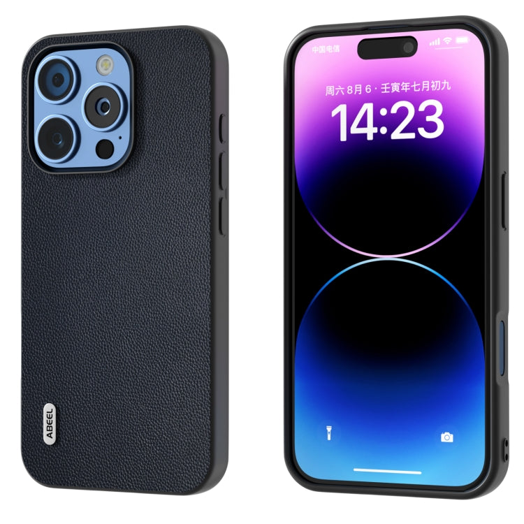 ABEEL Black Frame Genuine Leather Elegant Phone Case, For iPhone 16 Pro Max, For iPhone 16 Pro, For iPhone 16 Plus, For iPhone 16