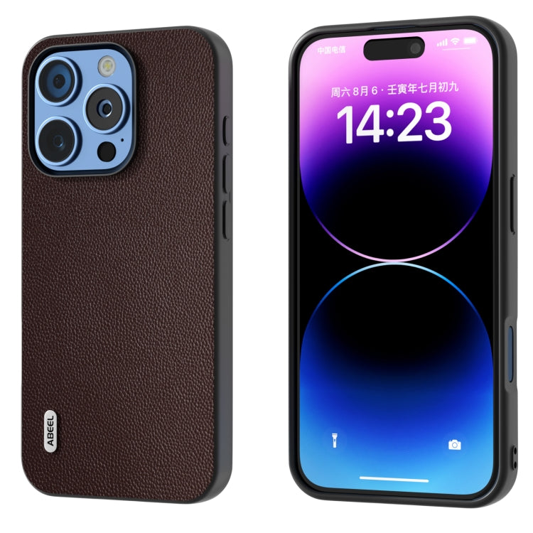 ABEEL Black Frame Genuine Leather Elegant Phone Case, For iPhone 16 Pro Max, For iPhone 16 Pro, For iPhone 16 Plus, For iPhone 16