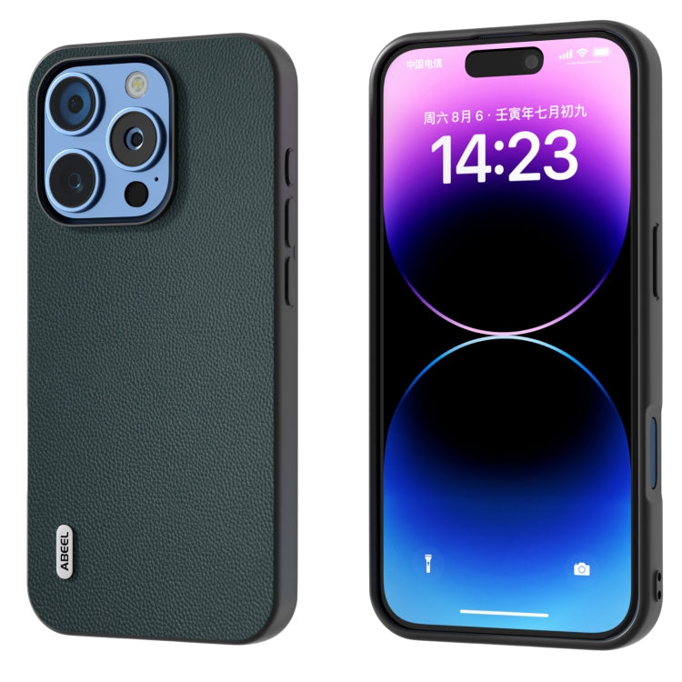ABEEL Black Frame Genuine Leather Elegant Phone Case, For iPhone 16 Pro Max, For iPhone 16 Pro, For iPhone 16 Plus, For iPhone 16
