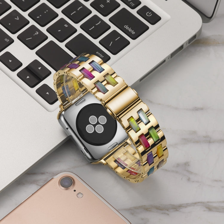 Stainless Steel + Resin Watch Wrist Strap, For Apple Watch 5 & 4 44mm / 3 & 2 & 1 42mm, For Apple Watch Series 8&7 41mm / SE 2&6&SE&5&4 40mm / 3&2&1 38mm, For Apple Watch Series 7 41mm / 6 & SE & 5 & 4 40mm / 3 & 2 & 1 38mm