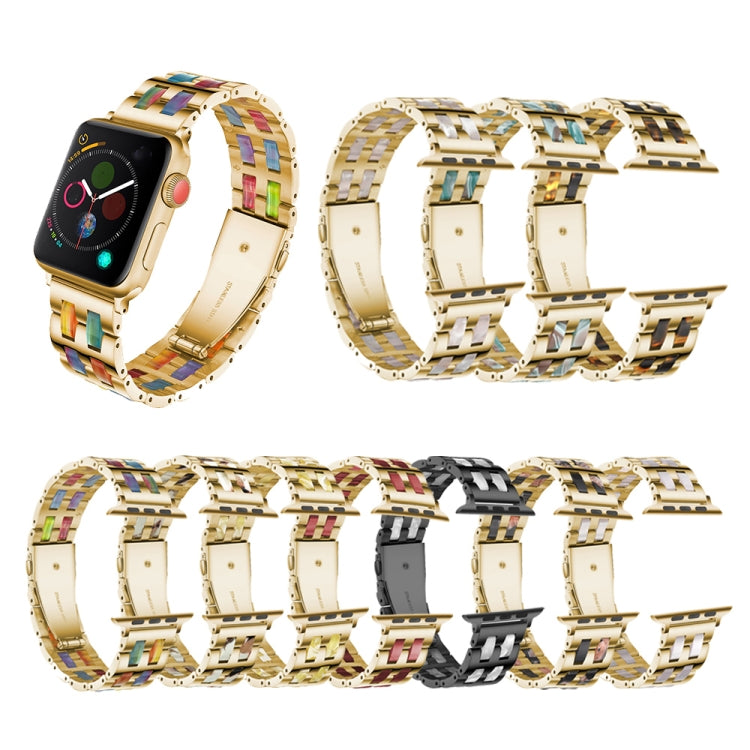 Stainless Steel + Resin Watch Wrist Strap, For Apple Watch 5 & 4 44mm / 3 & 2 & 1 42mm, For Apple Watch Series 8&7 41mm / SE 2&6&SE&5&4 40mm / 3&2&1 38mm, For Apple Watch Series 7 41mm / 6 & SE & 5 & 4 40mm / 3 & 2 & 1 38mm