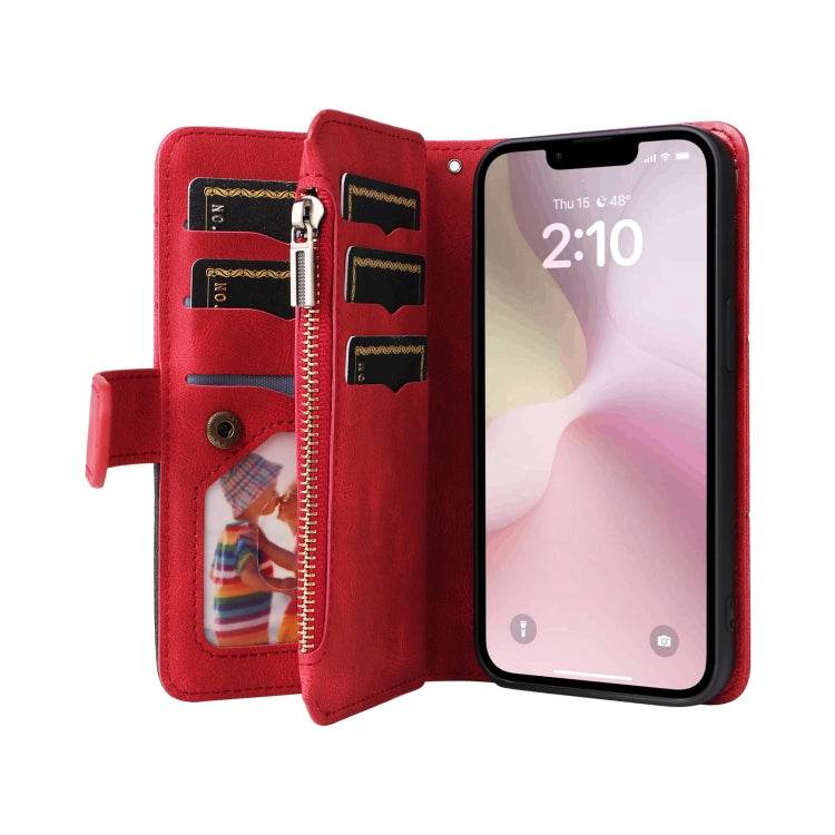 Dual-color 9 Card Slots Zipper Wallet Leather Phone Case, For iPhone 17e / 16e, For iPhone 17 Pro Max, For iPhone 17 Pro, For iPhone 17