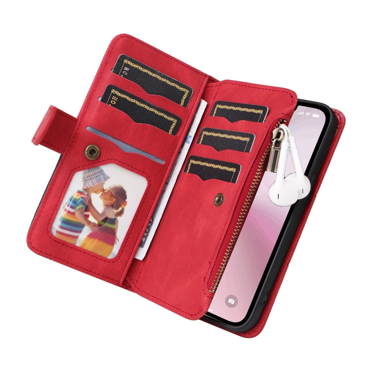 Dual-color 9 Card Slots Zipper Wallet Leather Phone Case, For iPhone 17e / 16e, For iPhone 17 Pro Max, For iPhone 17 Pro, For iPhone 17