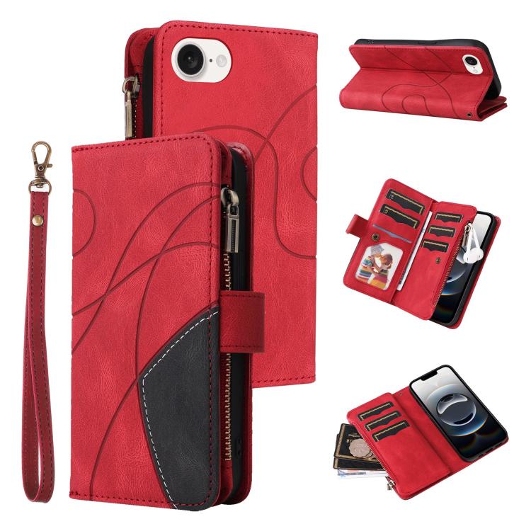Dual-color 9 Card Slots Zipper Wallet Leather Phone Case, For iPhone 18 Pro / 17 Pro, For iPhone 18 Pro Max / 17 Pro Max, For iPhone 17e / 16e, For iPhone 17