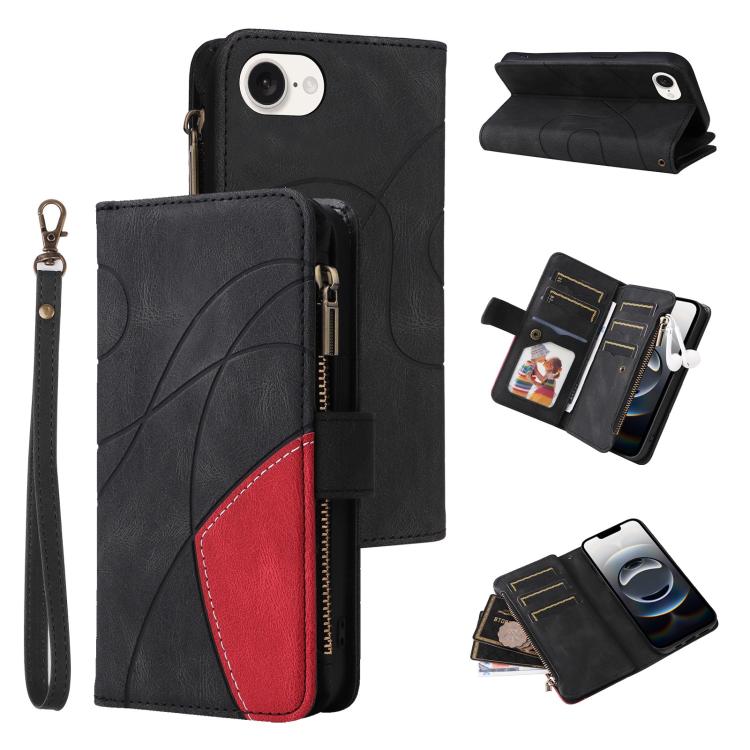 Dual-color 9 Card Slots Zipper Wallet Leather Phone Case, For iPhone 18 Pro / 17 Pro, For iPhone 18 Pro Max / 17 Pro Max, For iPhone 17e / 16e, For iPhone 17