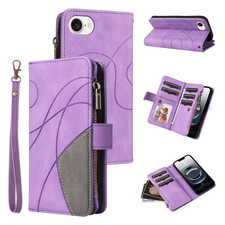 Dual-color 9 Card Slots Zipper Wallet Leather Phone Case, For iPhone 18 Pro / 17 Pro, For iPhone 18 Pro Max / 17 Pro Max, For iPhone 17e / 16e, For iPhone 17