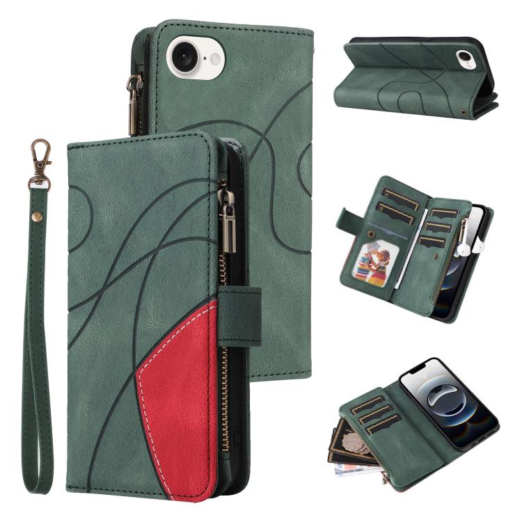 Dual-color 9 Card Slots Zipper Wallet Leather Phone Case, For iPhone 17e / 16e, For iPhone 17 Pro Max, For iPhone 17 Pro, For iPhone 17