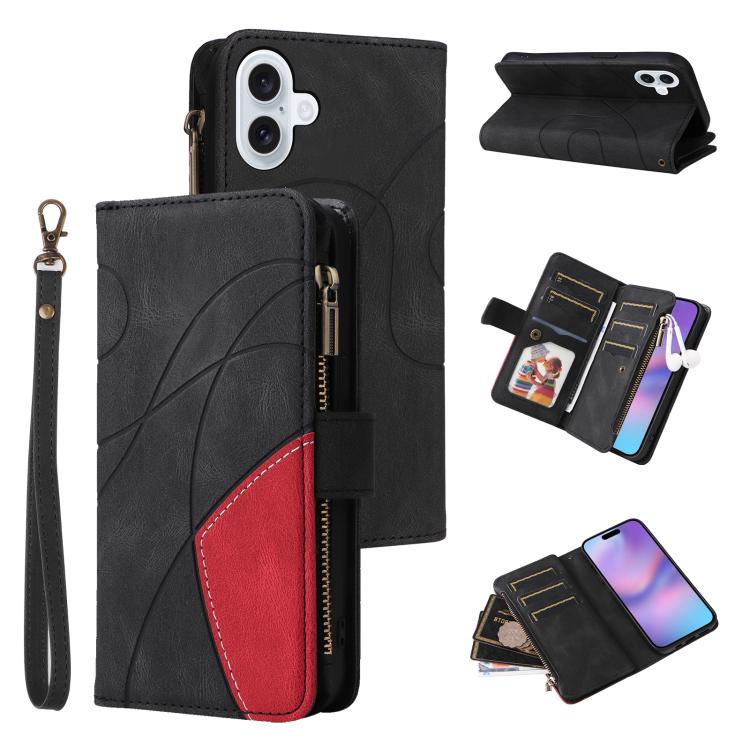 Dual-color 9 Card Slots Zipper Wallet Leather Phone Case, For iPhone 18 Pro / 17 Pro, For iPhone 18 Pro Max / 17 Pro Max, For iPhone 17e / 16e, For iPhone 17