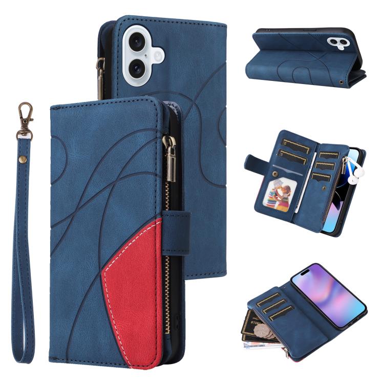 Dual-color 9 Card Slots Zipper Wallet Leather Phone Case, For iPhone 17e / 16e, For iPhone 17 Pro Max, For iPhone 17 Pro, For iPhone 17