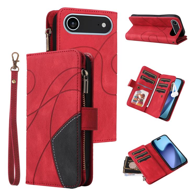 Dual-color 9 Card Slots Zipper Wallet Leather Phone Case, For iPhone Air, For iPhone 16 Pro Max, For iPhone 16 Pro, For iPhone 16 Plus