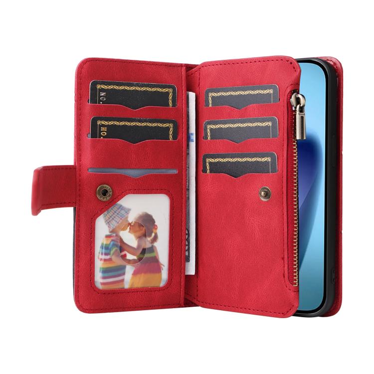 Dual-color 9 Card Slots Zipper Wallet Leather Phone Case, For iPhone Air, For iPhone 16 Pro Max, For iPhone 16 Pro, For iPhone 16 Plus