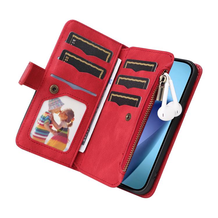 Dual-color 9 Card Slots Zipper Wallet Leather Phone Case, For iPhone Air, For iPhone 16 Pro Max, For iPhone 16 Pro, For iPhone 16 Plus