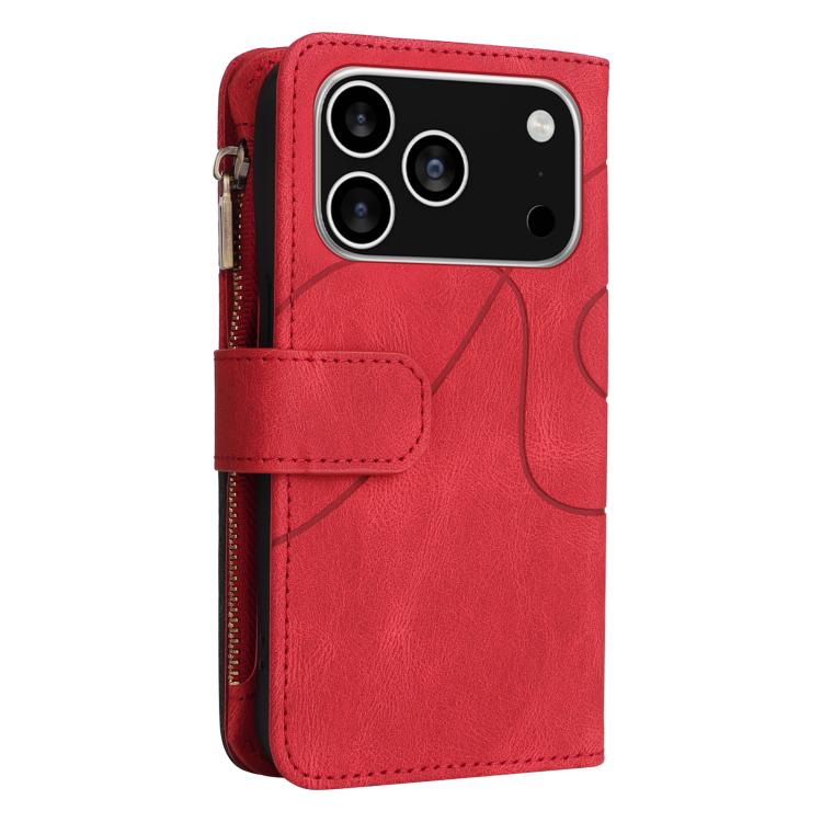 Dual-color 9 Card Slots Zipper Wallet Leather Phone Case, For iPhone 18 Pro / 17 Pro, For iPhone 18 Pro Max / 17 Pro Max, For iPhone 17e / 16e, For iPhone 17