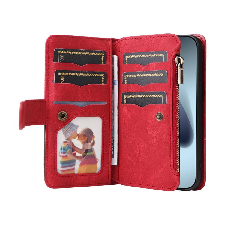 Dual-color 9 Card Slots Zipper Wallet Leather Phone Case, For iPhone 18 Pro / 17 Pro, For iPhone 18 Pro Max / 17 Pro Max, For iPhone 17e / 16e, For iPhone 17