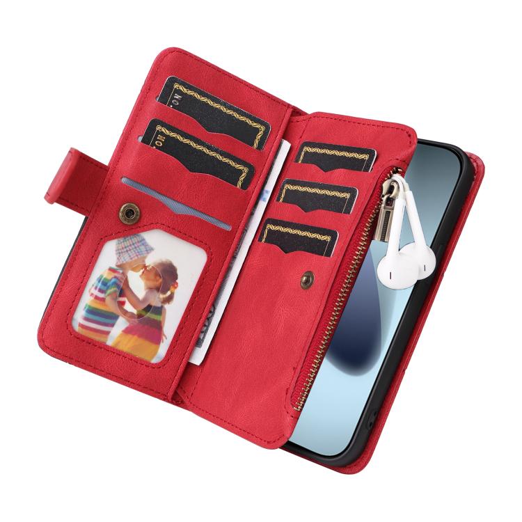 Dual-color 9 Card Slots Zipper Wallet Leather Phone Case, For iPhone 18 Pro / 17 Pro, For iPhone 18 Pro Max / 17 Pro Max, For iPhone 17e / 16e, For iPhone 17