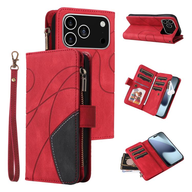 Dual-color 9 Card Slots Zipper Wallet Leather Phone Case, For iPhone 17e / 16e, For iPhone 17 Pro Max, For iPhone 17 Pro, For iPhone 17