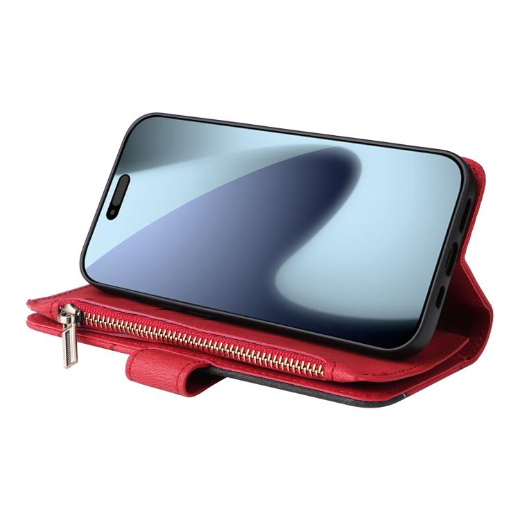 Dual-color 9 Card Slots Zipper Wallet Leather Phone Case, For iPhone 18 Pro / 17 Pro, For iPhone 18 Pro Max / 17 Pro Max, For iPhone 17e / 16e, For iPhone 17