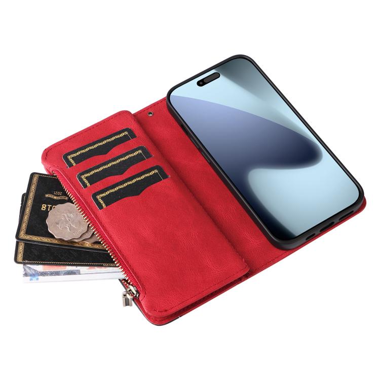 Dual-color 9 Card Slots Zipper Wallet Leather Phone Case, For iPhone 18 Pro / 17 Pro, For iPhone 18 Pro Max / 17 Pro Max, For iPhone 17e / 16e, For iPhone 17